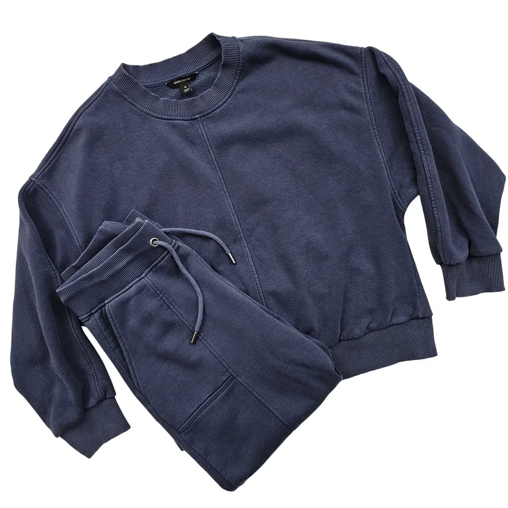 Banana‎ Republic Sweatshirt Jogger Set Womens S Navy Blue Seamed Fleece Lounge